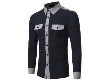 Camisa Masculina Slim Abotoada Manga Longa Azul Marinho Zarrue