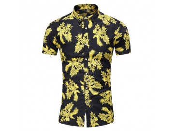 Camisa Floral Masculina - Preto/Amarelo 