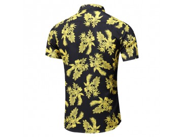 Camisa Floral Masculina - Preto/Amarelo