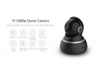 Câmera de Segurança Inteligente WIFI HD Yi 1080P Detecta Movimento Visão Noturna/Panorâmica - Preto 