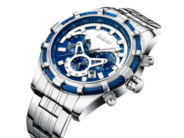 Relógio de Luxo de Pulseira de Aço Inoxidável BIDEN 0117 Impermeável - Azul