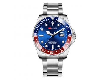 Relógio Casual Aço Inox Submariner 305 - Vermelho e Azul 