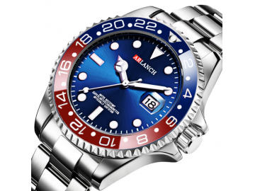 Relógio Casual Aço Inox Submariner 305 - Vermelho e Azul