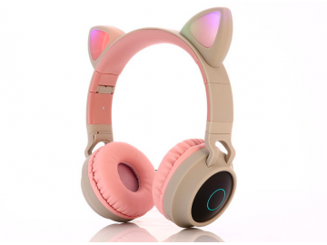 Fone de Ouvido Bluetooth com Orelhas de Gato Led - Cinza 