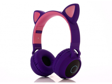 Fone de Ouvido Bluetooth com Orelhas de Gato Led - Roxo 