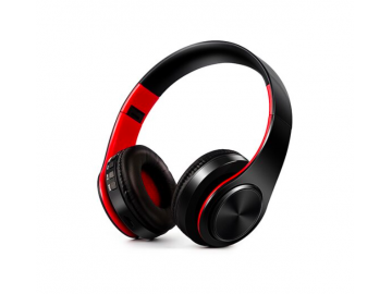 Fone de Ouvido Bluetooth Dobrável - Preto e Vermelho 