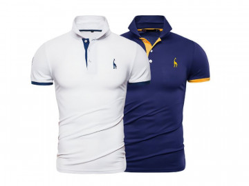 Kit 2 Camisas Polos Masculina Animals - Branco e Azul 