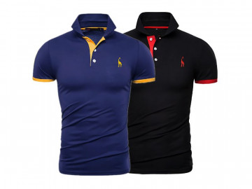 Kit 2 Camisas Polos Masculina Animals - Preto e Azul 