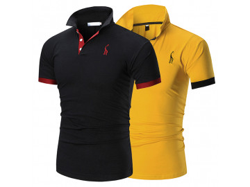 Kit 2 Camisas Polos Masculina Animals - Preto e Amarelo 