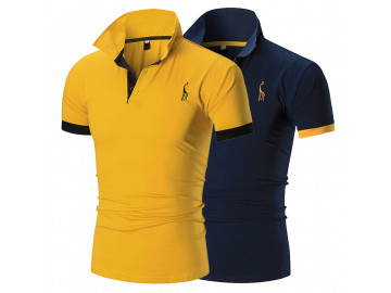 Kit 2 Camisas Polos Masculina Animals - Amarelo e Azul 