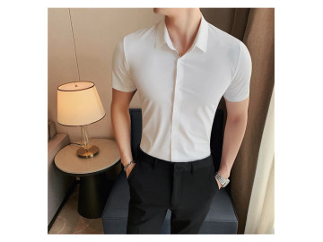 Camisa Masculina Slim Fit Confort Stretch Manga Curta - Branca