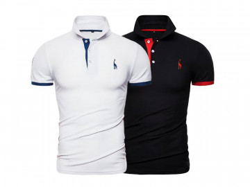 Kit 2 Camisas Polos Masculina Animals - Branco e Preto 