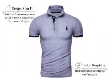 Kit 2 Camisas Polos Masculina Animals - Cinza e Preto