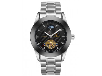 Relógio Tevise 8378 Masculino Automático Pulseira de Aço Inoxidável - Branco e Preto