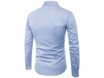 Camisa Masculina Slim com Riscas Verticais Manga Longa - Blue